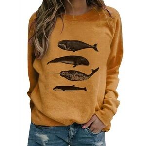 Whale Graphic Mustard Sweatshirt
